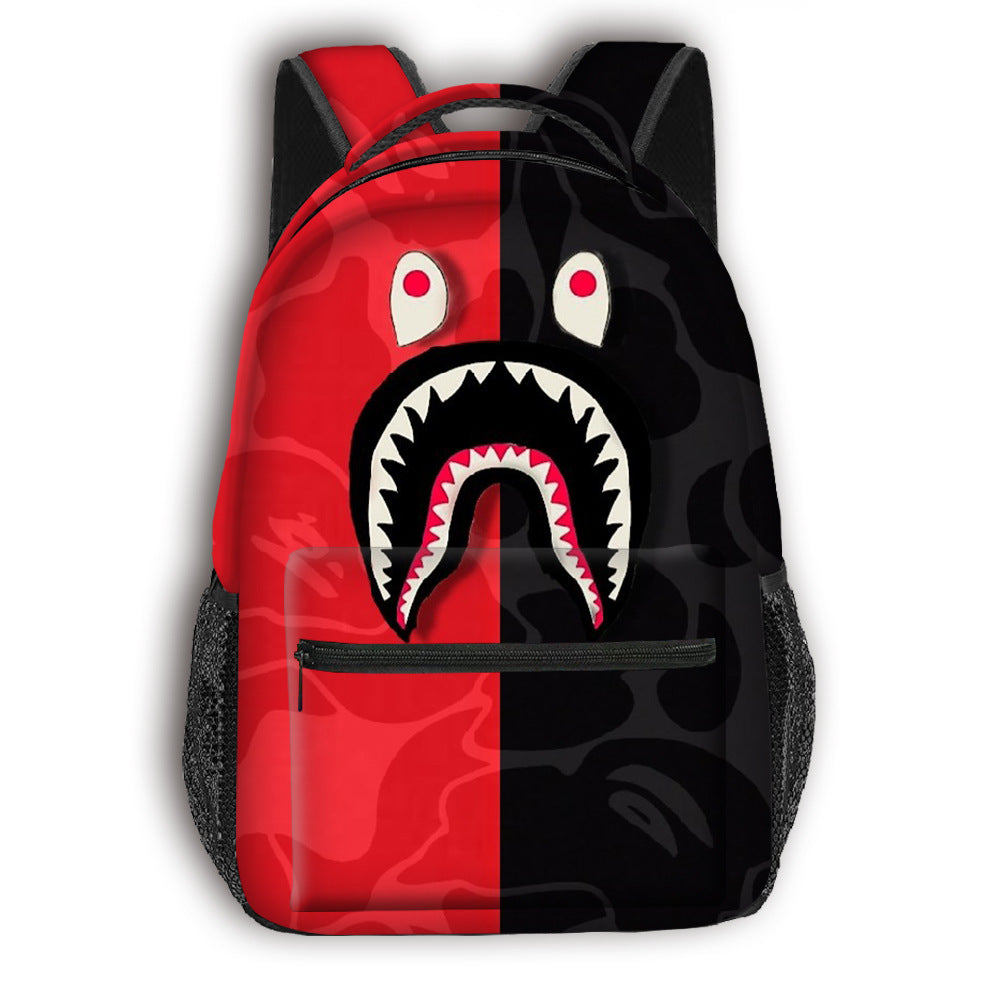 New Shark Full Print Student Schoolbag Large Capacity Cartoon Trendy Backpack Children's Fashion Backpack Cross-border Hot