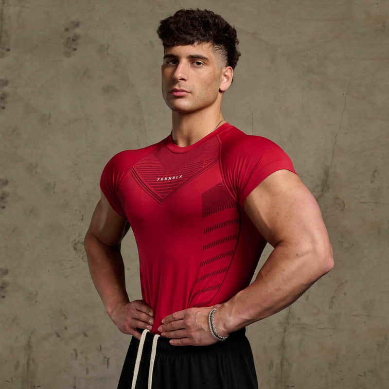 Youngla Men's T-Shirt Sports Fitness Quick-Drying Breathable Elastic Fitness Clothing Jogker Outdoor Running Basketball Clothing