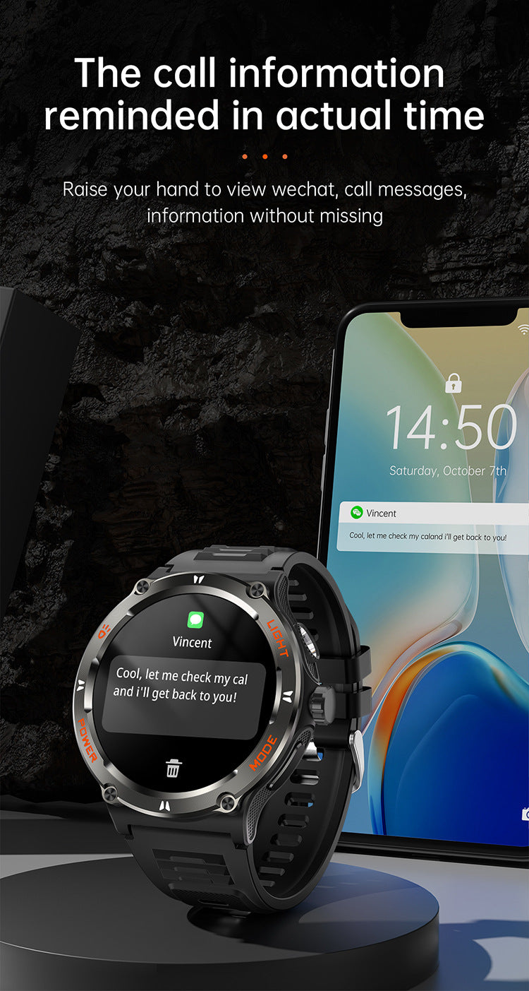 Cross-Border Kt76 Smart Watch Heart Rate Compass Flashlight Bluetooth Call Pedometer Sports Watch Smart Bracelet