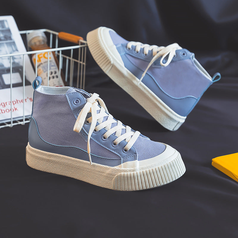 In The Spring Of 2022, The New Niche Sea Salt Blue High-top Plate Cloth Shoes For Children Ins Tide Thick-soled Big Head Versatile Board Shoes