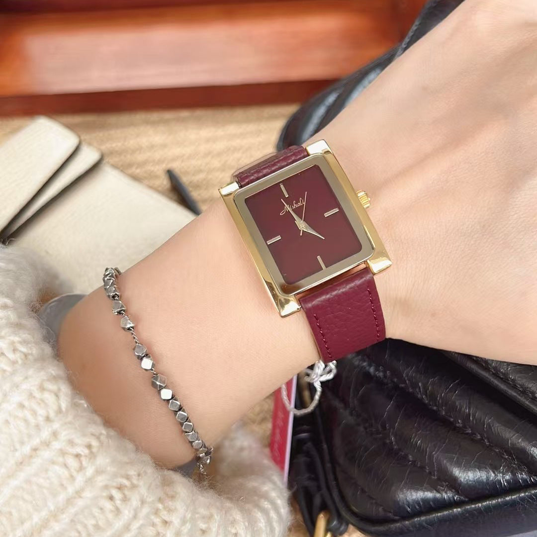 Factory Supply Mishali New Angla Red Square Belt Watch Women's Watch Simple Niche Live