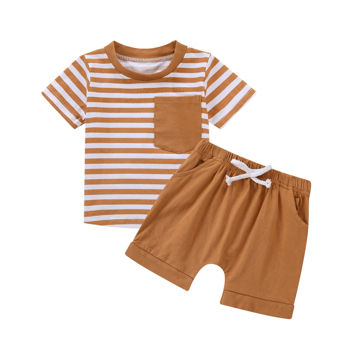 Foreign Trade Children's Short-sleeved Shorts Stitching Children's Suit Summer Solid Color Vest Striped Stitching
