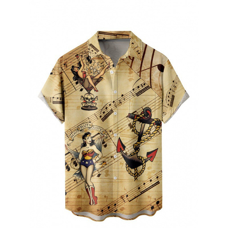 Hawaii Summer Hot Sale European And American Cross-Border Foreign Trade 3D Printed Men's Short-Sleeve Turn-Down Collar Pocket Shirt Direct Shipment