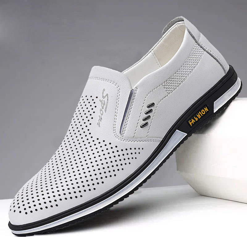 2025 Spring And Autumn Large Size Men's British Leather Shoes Men's White Leather Shoes Slip-On Men's Shoes Leather Shoes Autumn Men's Casual