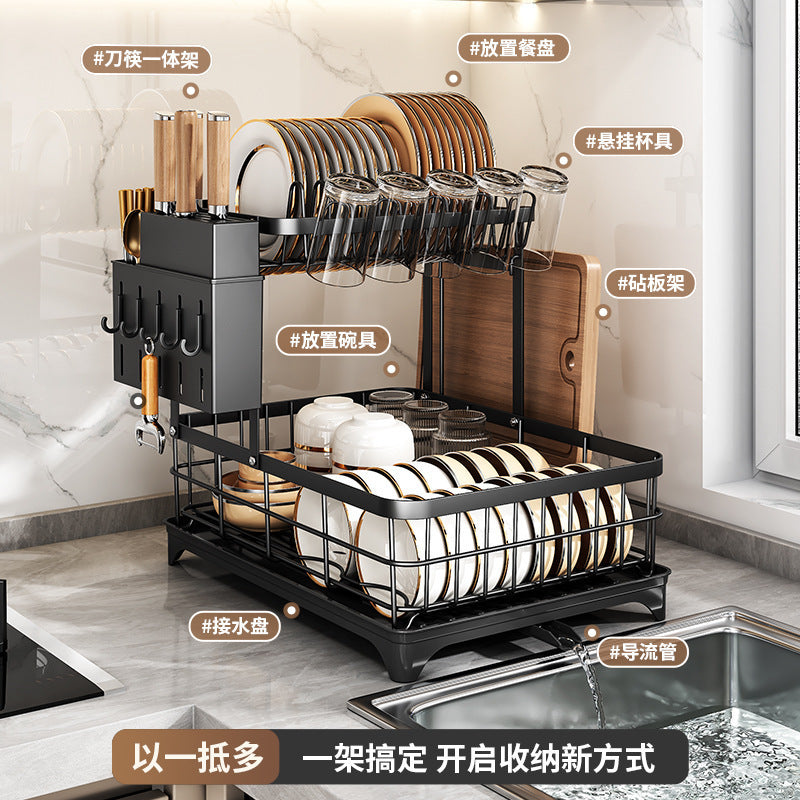 Explosive Cross-border Self-draining Bowl Rack Multifunctional Storage Rack Table Top Draining Rack Dishes Storage Rack Cupboard