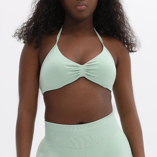 Jenny High Elastic Extinction Nylon Yoga Hanging Neck Bra Pleated Beautiful Back Sports Underwear Women's Sports Bra