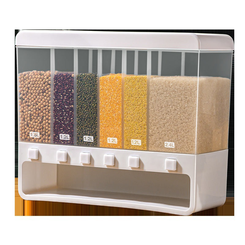 Rice Bucket Household Grain Separation Storage Box Transparent Plastic Sealed Flour Classification Compartment Storage Tank Rice Box