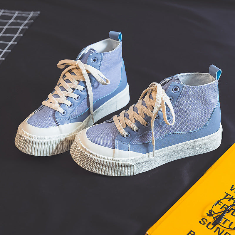 In The Spring Of 2022, The New Niche Sea Salt Blue High-top Plate Cloth Shoes For Children Ins Tide Thick-soled Big Head Versatile Board Shoes