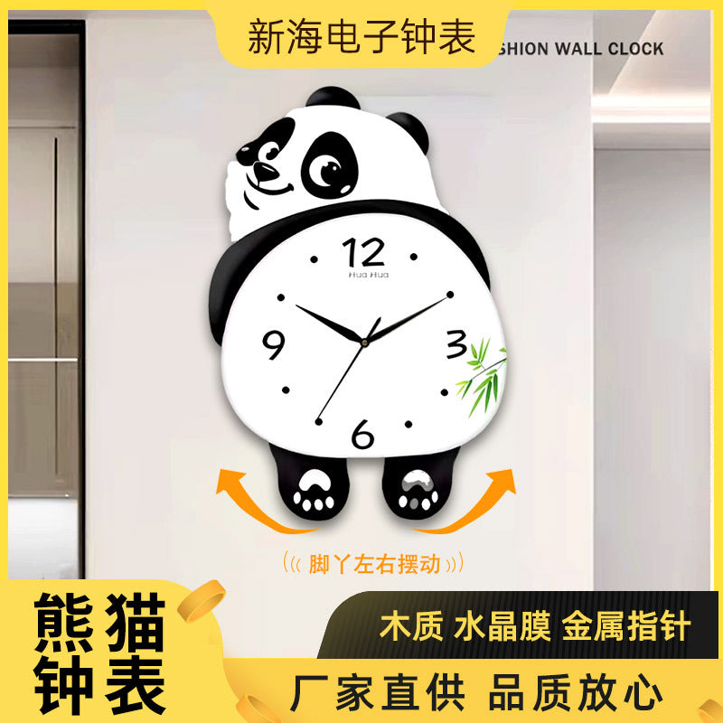 Internet Celebrity Panda Wall Clock Modern Home Living Room Wall Clock Creative Restaurant Cute Decorative Wall Clock Swing Wall Watch