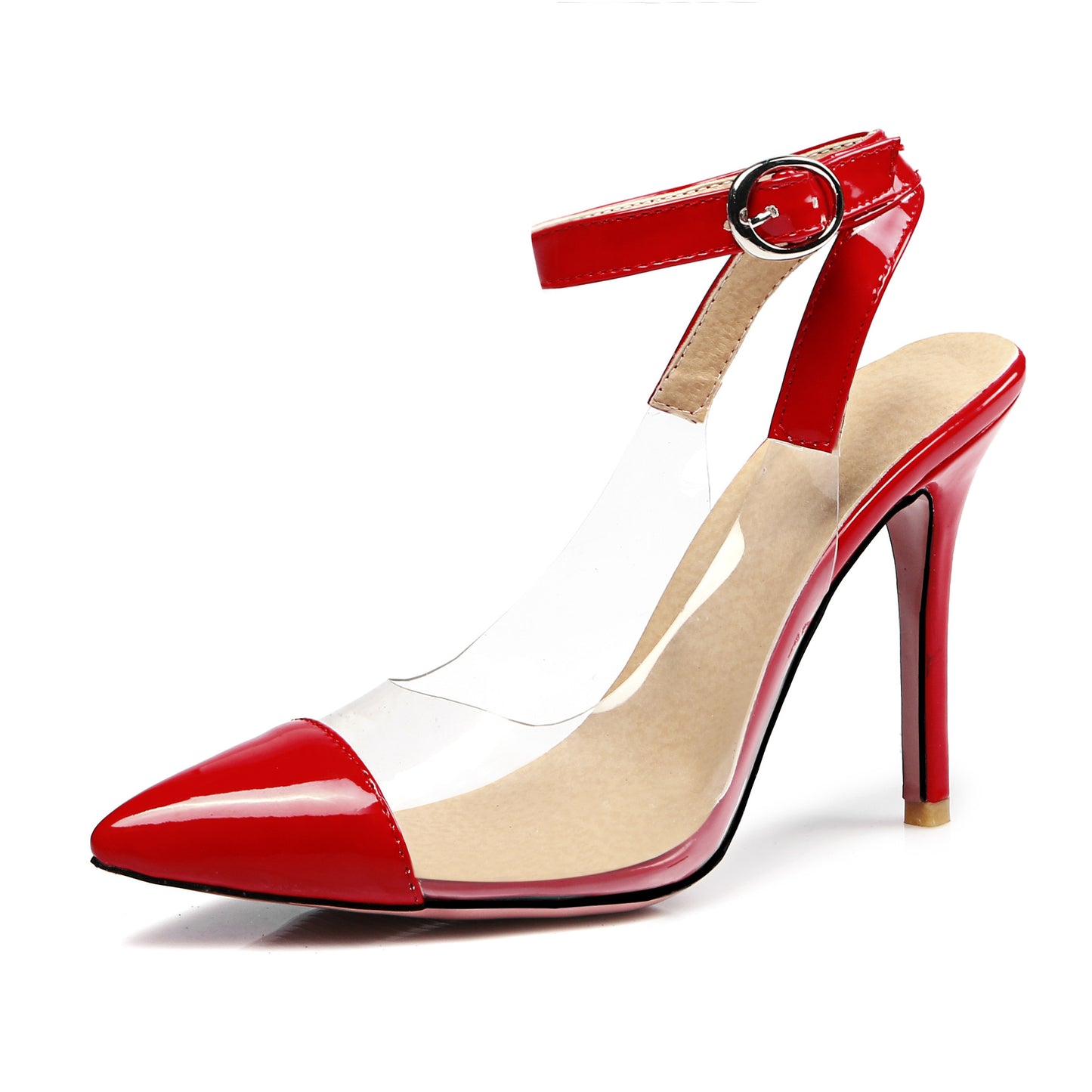 2024 New Transparent Baotou Sandals Women's Summer Stiletto Sexy All-match White Pointed High Heels With Patent Leather