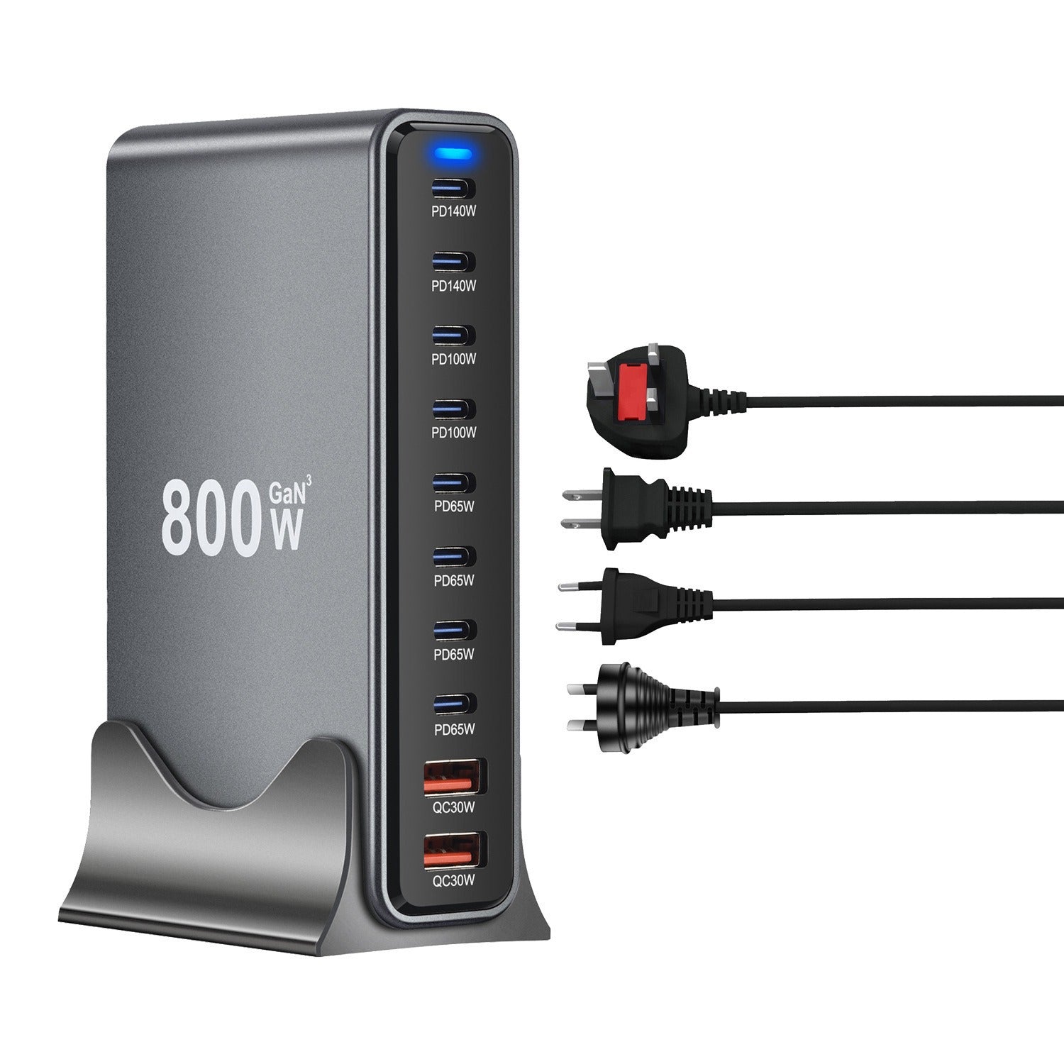 800W Gallium Nitride Charging Station USB Fast Charging Pd140W High Power Desktop Charging 8C2A10 Port Charger Flash Charging