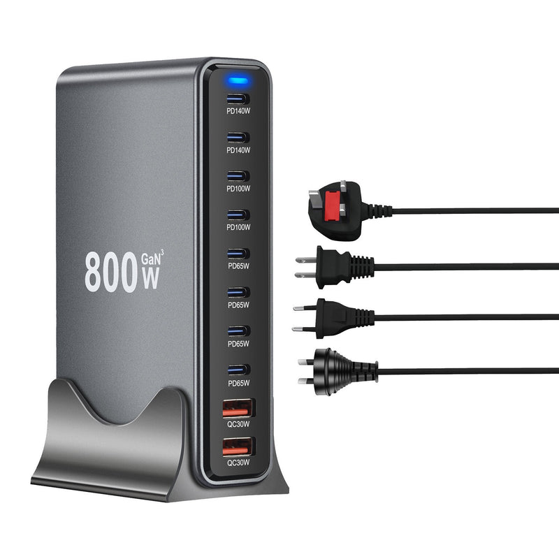 800W Gallium Nitride Charging Station USB Fast Charging Pd140W High Power Desktop Charging 8C2A10 Port Charger Flash Charging