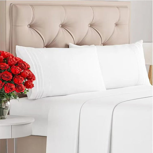 Cross-Border Amazon Four-Piece Home Bed Set Solid Color Sheets Export Fitted Sheets Home Textile Bedding Bed Cover
