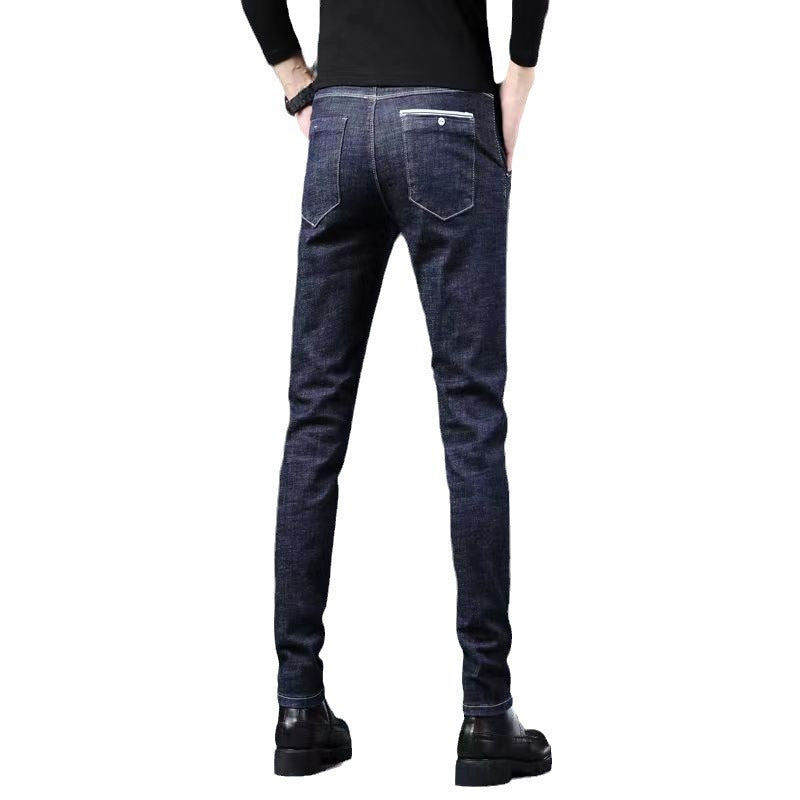 Jeans Men's Spring Jeans Slim-fit Small Foot Trendy Brand Elastic Slim Look Summer Men's Spring Long Pants Men's Cross-border