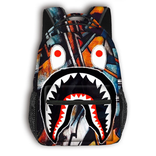 New Shark Full Print Student Schoolbag Large Capacity Cartoon Trendy Backpack Children's Fashion Backpack Cross-border Hot