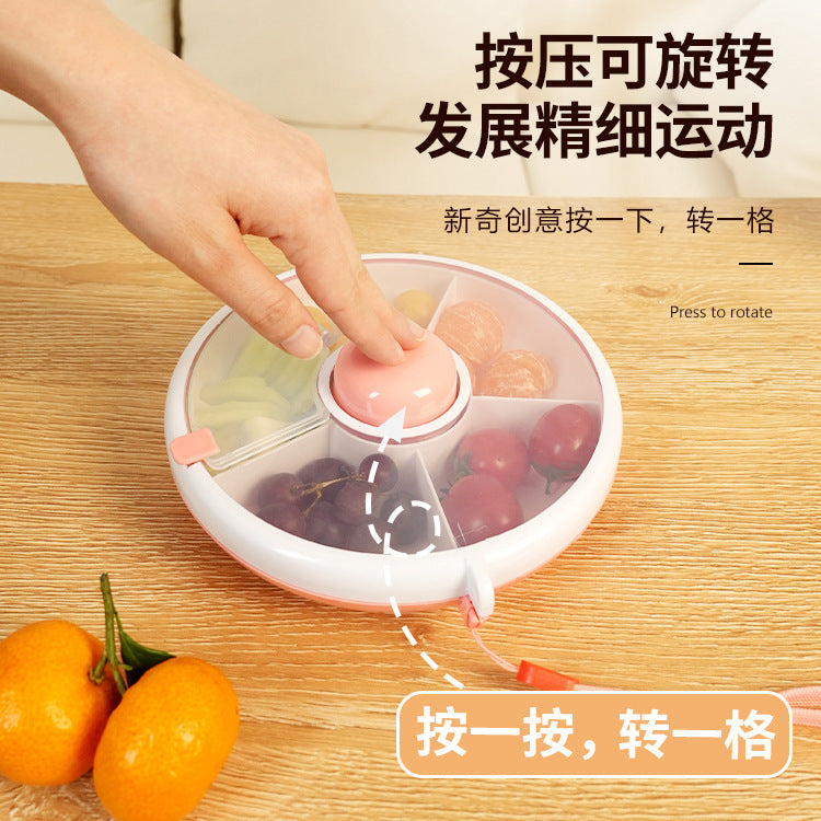 Round Rotating Lunch Box With Lid Can Carry Children's Snacks Out Rotating Fruit Plate Sealed Dried Fruit Plate Moisture-proof