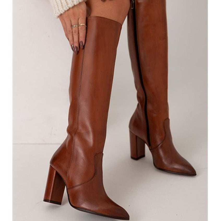 Dropshopping2024 Winter New Fashion High-Heeled Large Size 40-43 Pointed Toe Side Zipper High Boots For Women