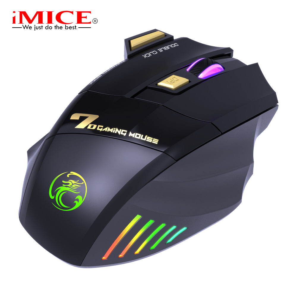 7-button Double-click-free 2.4G Silent RGB Light Wireless Gaming Mouse ( Rechargeable )