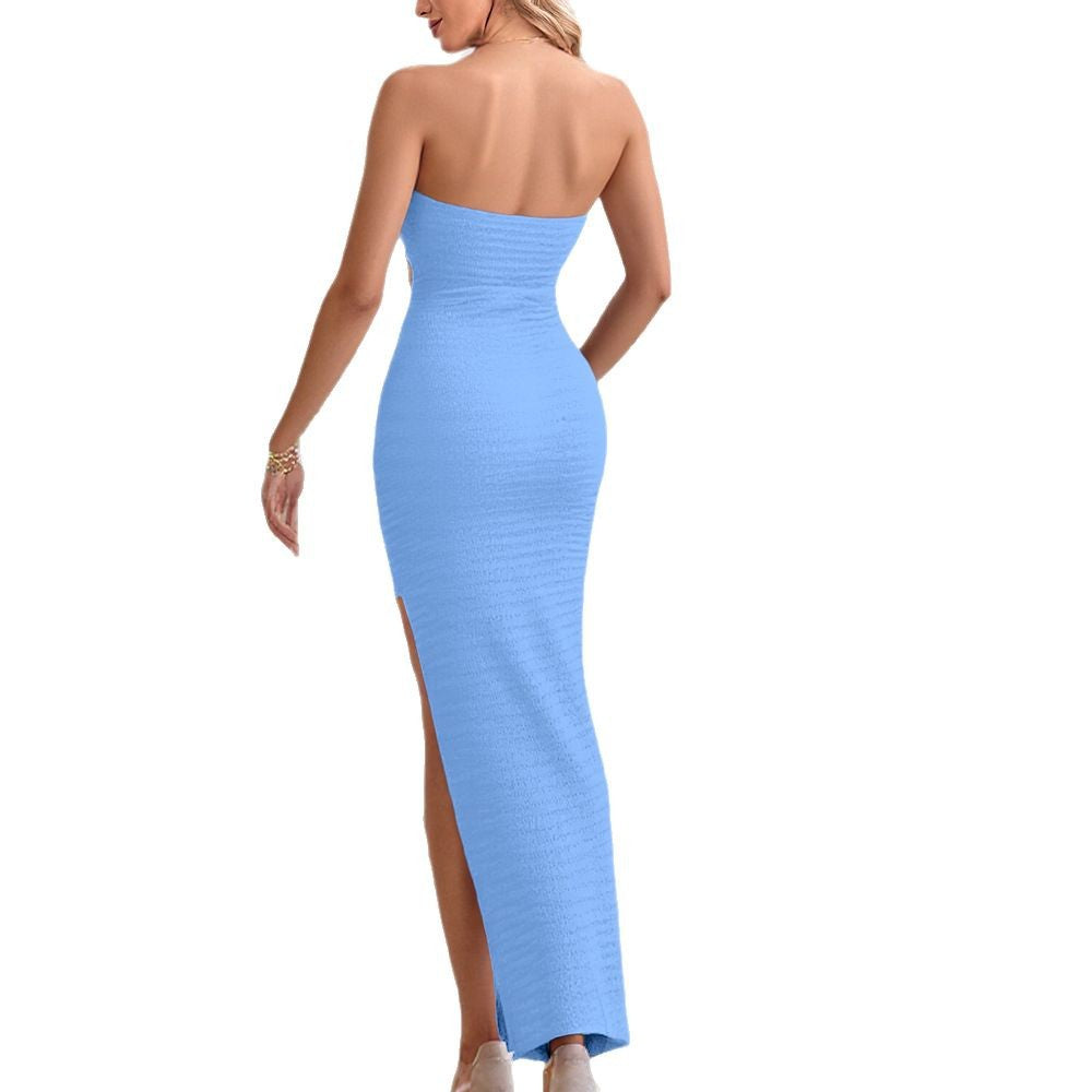 Independent Station Wish New Cross-Border Women's Clothing European And American Pure Color Fashion Casual Style Tube Top Cut Out Dress Fashion