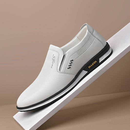 2025 Spring And Autumn Large Size Men's British Leather Shoes Men's White Leather Shoes Slip-On Men's Shoes Leather Shoes Autumn Men's Casual