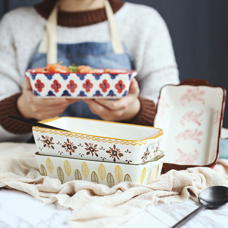 One-Person Underglaze Ceramic Baking Pan Cheese Baked Rice Bowl Oven Baked Rice Plate Breakfast Plate Home Plate Dish Plate
