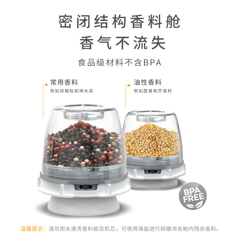American Finamill Electric Pepper Grinder Household One-Hand Automatic Sea Salt Pepper Sesame Seasoning Grinding Bottle