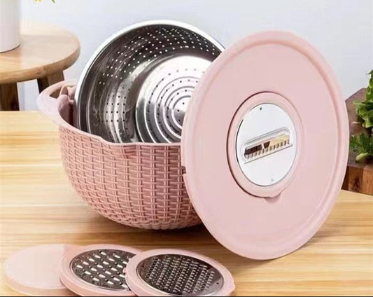 Cross-Border Stainless Steel Thickened Liner Set For Home Use, Rotatable Double-Layer Fruit And Vegetable Washing Basket, Creative Design
