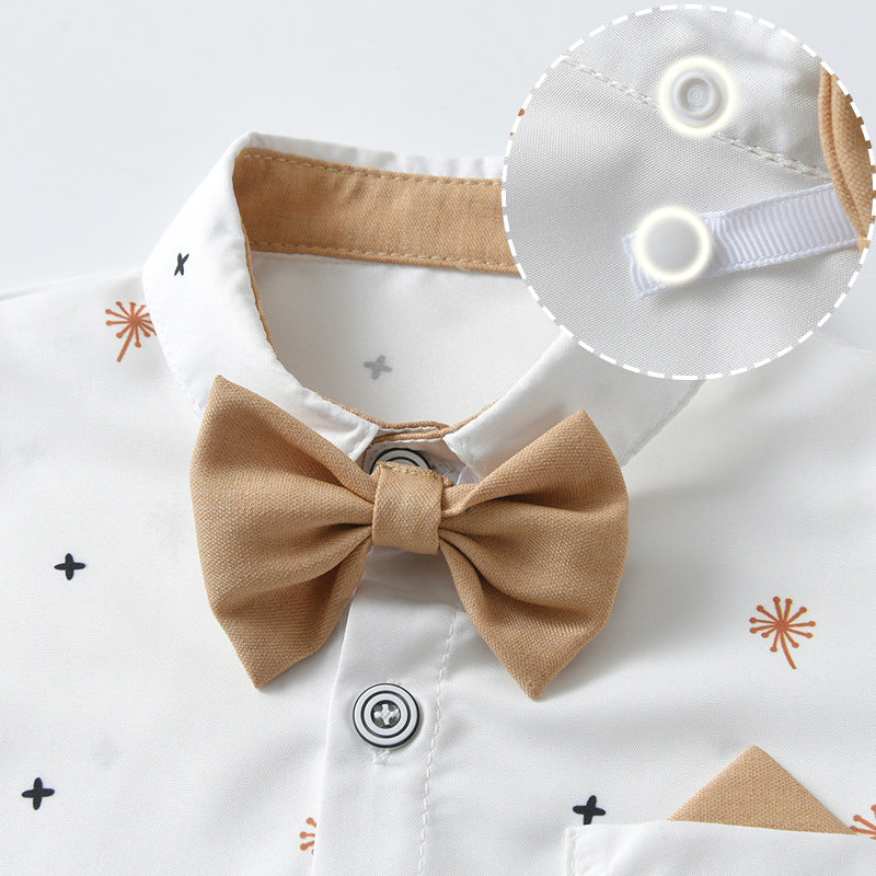 Cross-border Children's Clothing Strap Pants, Two Sets Of Children's Suit Summer British Gentleman Boy Summer Clothes Baby Clothes