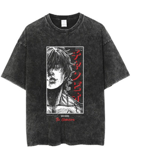 Washed Vintage T-Shirt Street Hip Hop Anime Dragon Ball Cartoon Printed Graphic Casual Cotton Summer Short Sleeve Street Tide