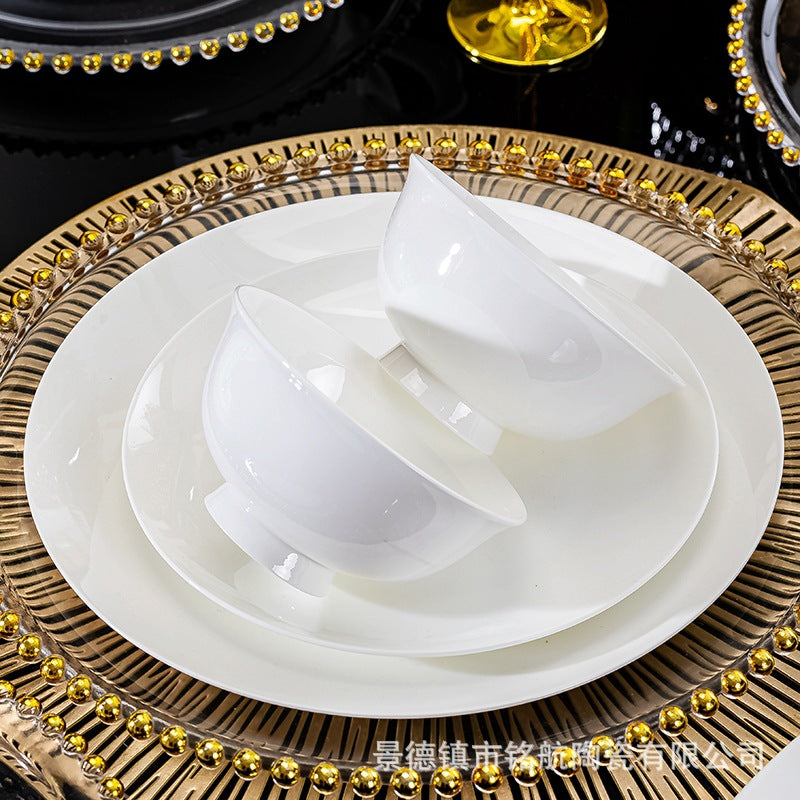 Bowl Plate Bowl Chopsticks Wholesale Jingdezhen Ceramic Bone China Household Light Luxury Bowl Plate Rice Bowl Noodle Bowl Tableware Gift