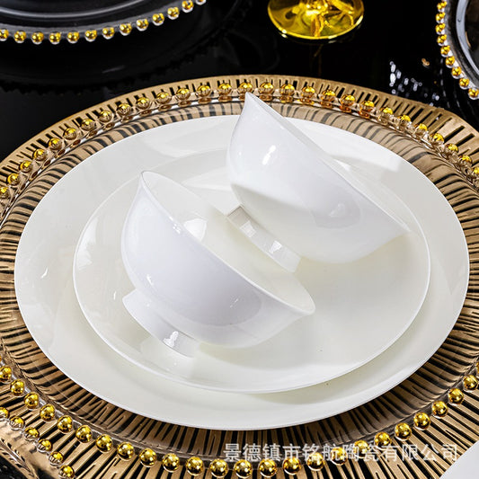 Bowl Plate Bowl Chopsticks Wholesale Jingdezhen Ceramic Bone China Household Light Luxury Bowl Plate Rice Bowl Noodle Bowl Tableware Gift