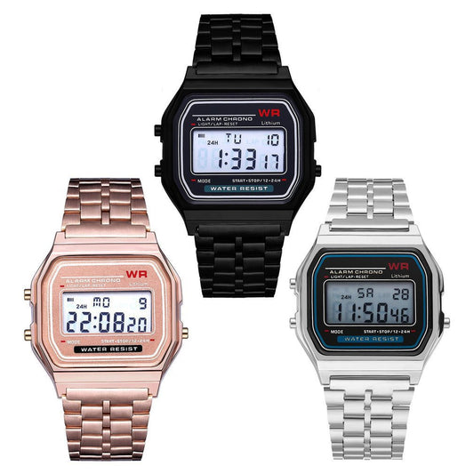 Foreign Trade Popular Square Small Dial Couple Digital Watch F91 Retro Steel Band Student Multi-Functional Sports Watch