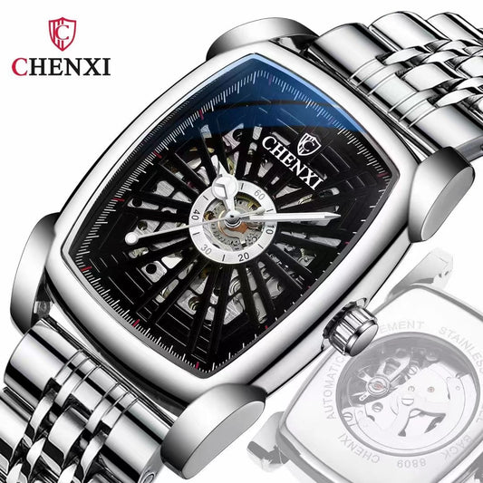 CHENXI Waterproof Men's New Creative Mechanical Watch Barrel-shaped Automatic Hollow Mechanical Watch Supply 8809