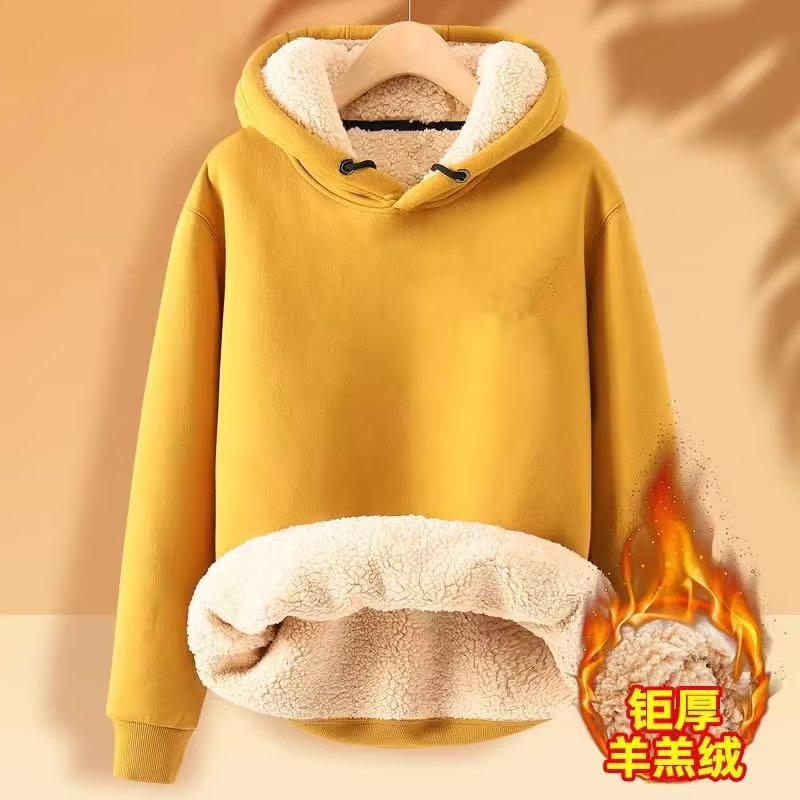 Hooded Sweater Men's Fleece-lined Thickened Warm Loose Student Hooded Men's Pullover Trendy Brand Instagram Lambskin Jacket
