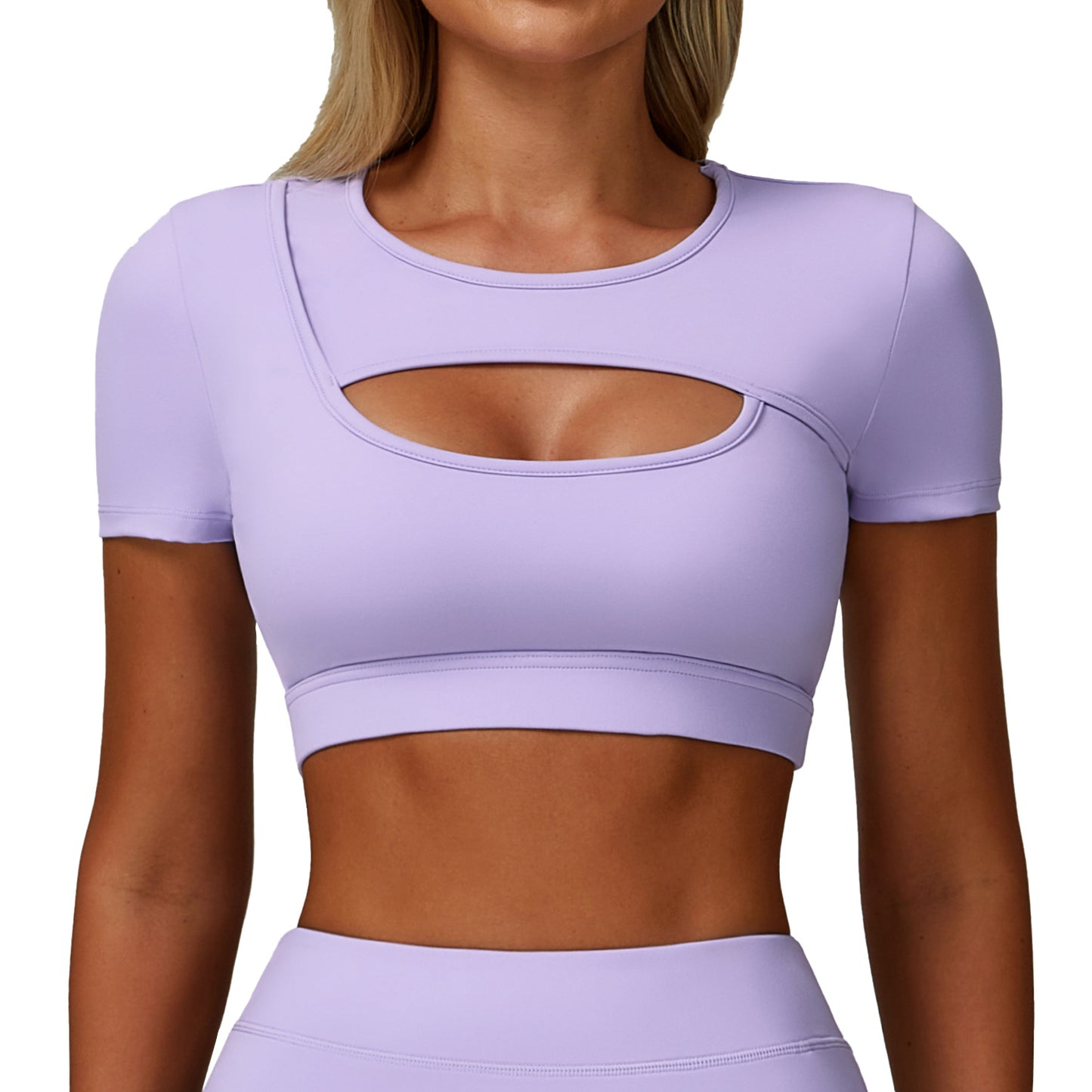 Zechuang Summer Yoga Short-Sleeved Cut Out Tight Shock-Proof Nude Sports T-Shirt Running Fitness Sports Top 4501