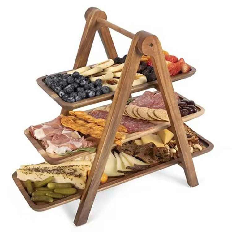 Wooden Dessert Table Ornaments Display Shelf Cold Meal Tea Break Table Tableware High Foot Cake Fruit Plate Solid Wood Tray