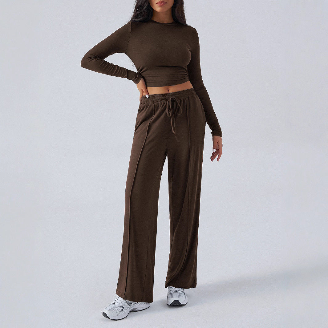 European And American Cross-Border Amazon Y2K Suit Autumn And Winter Women's Lace Pure Color Waist Fashion Wide-Leg Casual Pants For Women