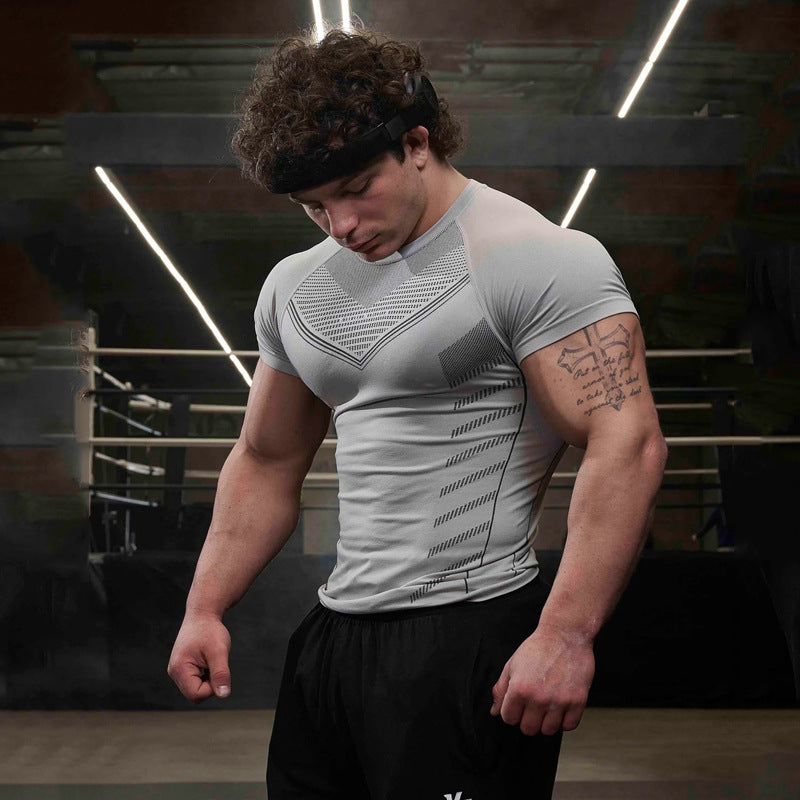 Youngla Men's T-Shirt Sports Fitness Quick-Drying Breathable Elastic Fitness Clothing Jogker Outdoor Running Basketball Clothing