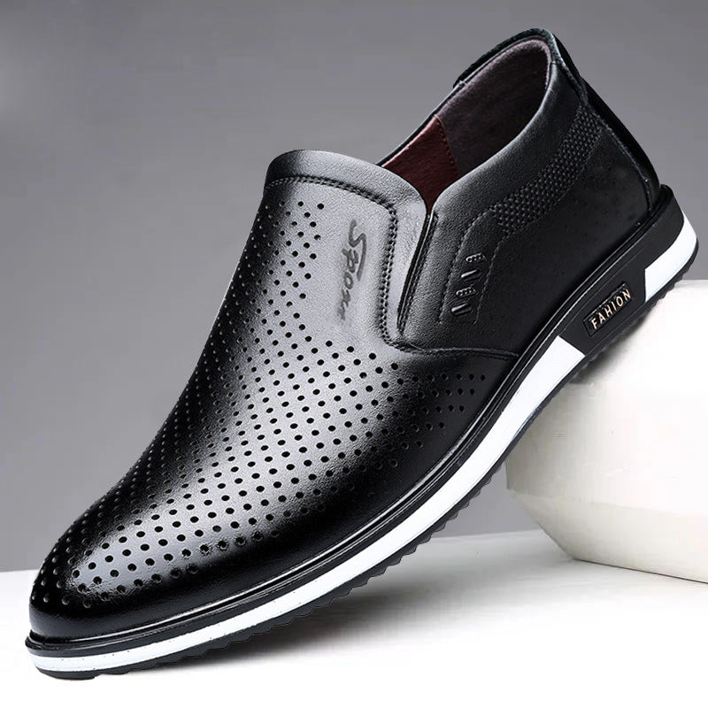 2025 Spring And Autumn Large Size Men's British Leather Shoes Men's White Leather Shoes Slip-On Men's Shoes Leather Shoes Autumn Men's Casual