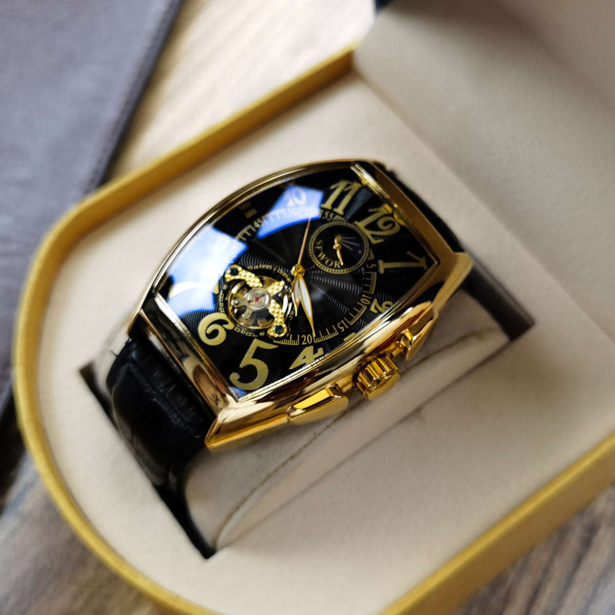 Barrel-Shaped Fully Automatic Skeleton Mechanical Watch For Men, Business Casual, Stylish And Multifunctional Watch