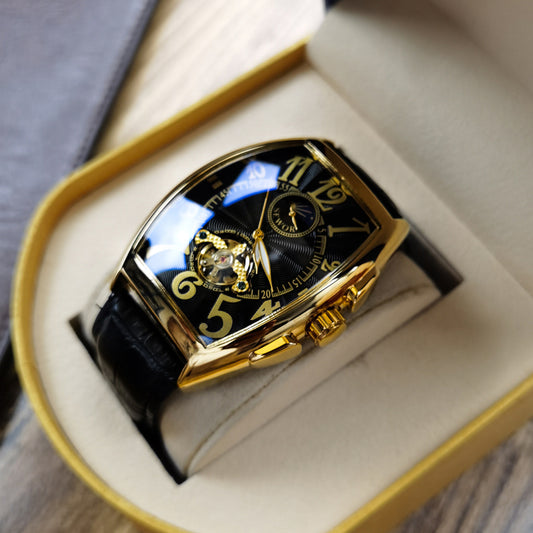 Barrel-Shaped Fully Automatic Skeleton Mechanical Watch For Men, Business Casual, Stylish And Multifunctional Watch
