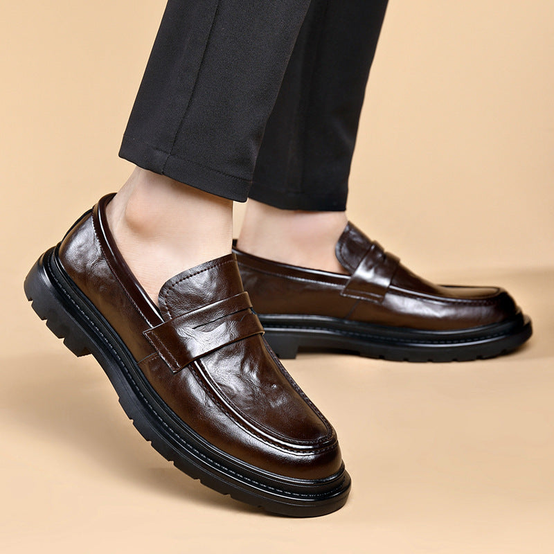 Formal Leather Shoes 2025 New Fashion Men's Shoes Convenient One-Leg Business Outing High-Bottom Thick-Soled Casual Shoes