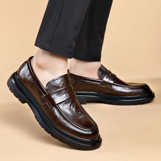 Formal Leather Shoes 2025 New Fashion Men's Shoes Convenient One-Leg Business Outing High-Bottom Thick-Soled Casual Shoes