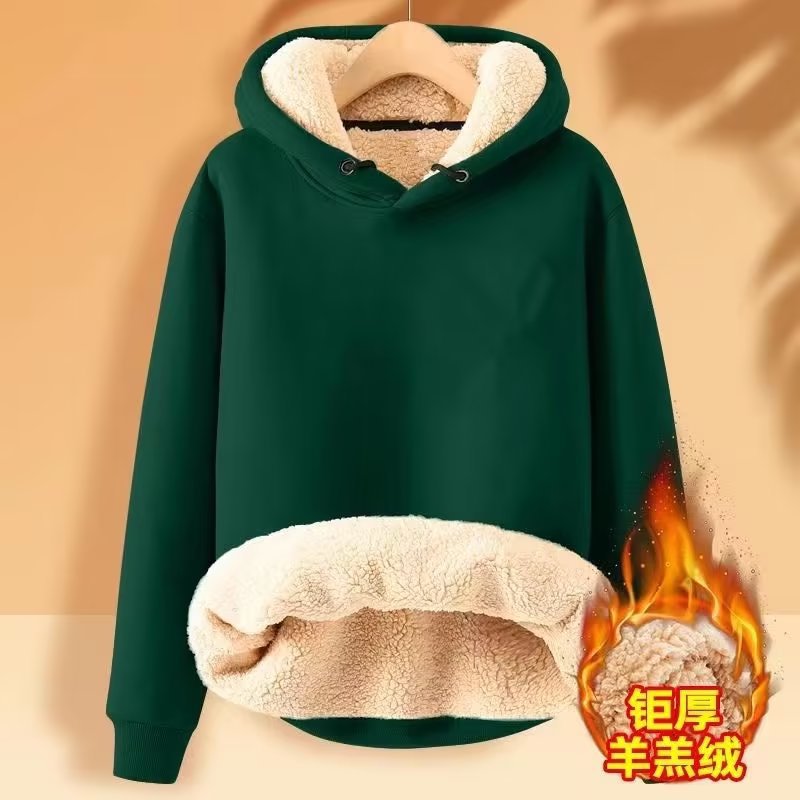 Hooded Sweater Men's Fleece-lined Thickened Warm Loose Student Hooded Men's Pullover Trendy Brand Instagram Lambskin Jacket