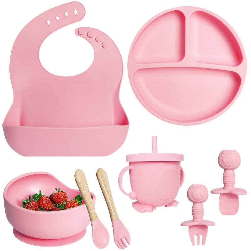Amazon's Best-Selling Children's Tableware Set, Smiley Face Silicone Dinner Plate, Baby Food Bowl, Bib, Spoon And Fork Wholesale
