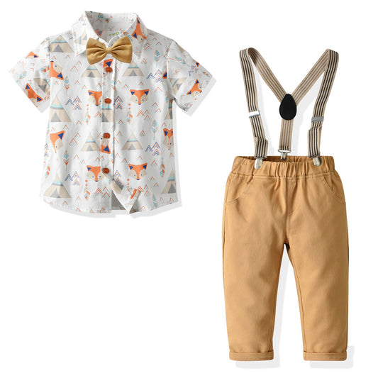 Boys Summer New Fox Head Shirt Strap Trousers Gentleman Suit Baby June 1 Graduation Performance Dress