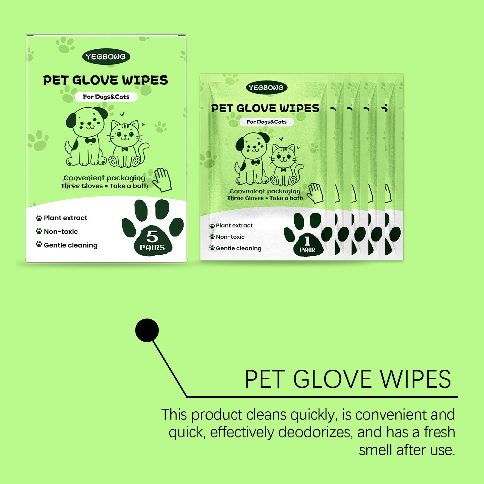Yegbong Pet Cleaning Disposable Gloves No Bath Cleaning Gloves For Cleaning Cat And Dog Dirt And Odor