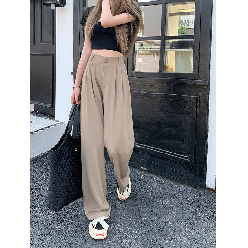 Wholesale 2025 Black Suit Pants Elastic Waist Slim Casual Pants Summer Loose Wide Leg Pants High Waist Drape Pants