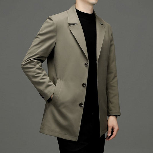 Spring Casual New Simple Windbreaker Men's Mid-Length Loose Large Size Suit Top Men's Jacket Business Men's Clothing