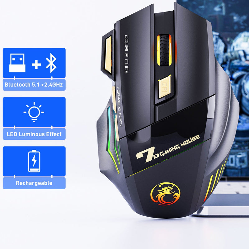 7-button Double-click-free 2.4G Silent RGB Light Wireless Gaming Mouse ( Rechargeable )